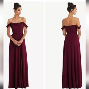 Thread Off-The-Shoulder Draped Neckline Maxi Dress In Cabernet 0 NWT